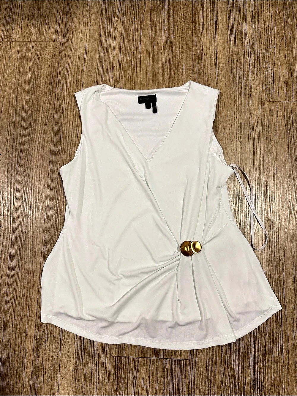 Donna Karan New York Sleeveless Wrap-Effect V-Neck Gold Hardware-Embellished L